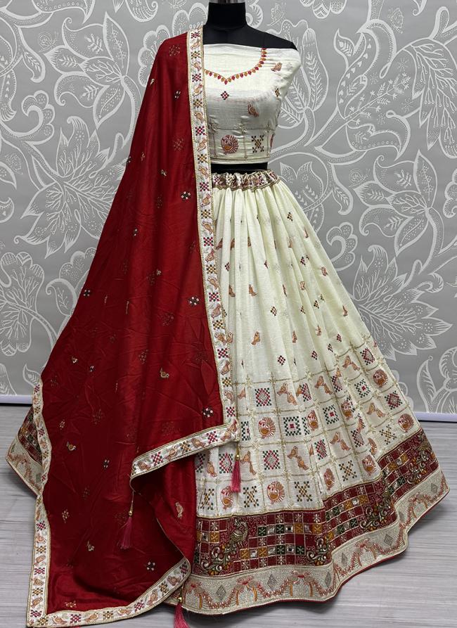 Vichitra Silk White Wedding Wear Embroidery Work Lehenga Choli